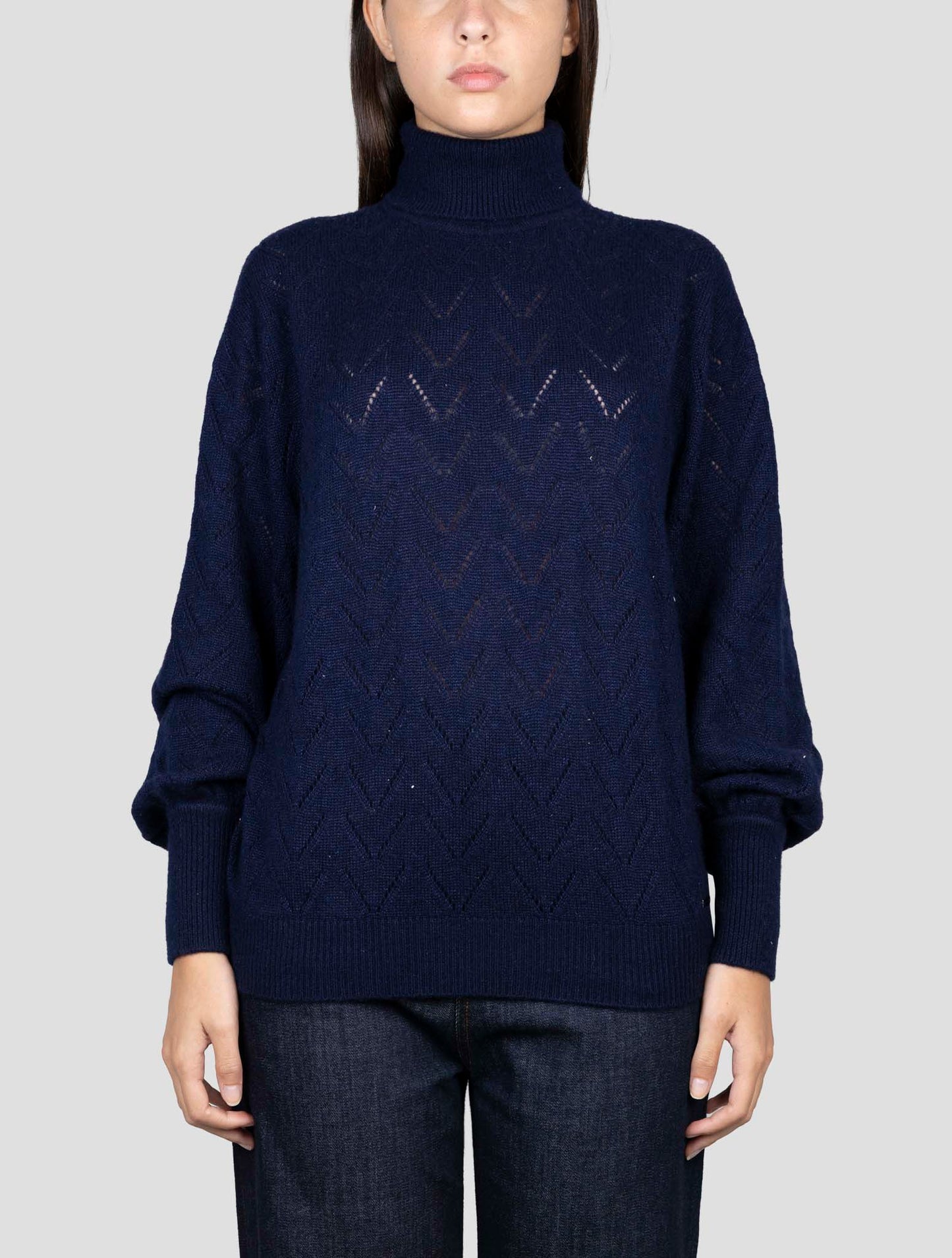 Kiton Blue Cashmere Silk Sweater Turtleneck