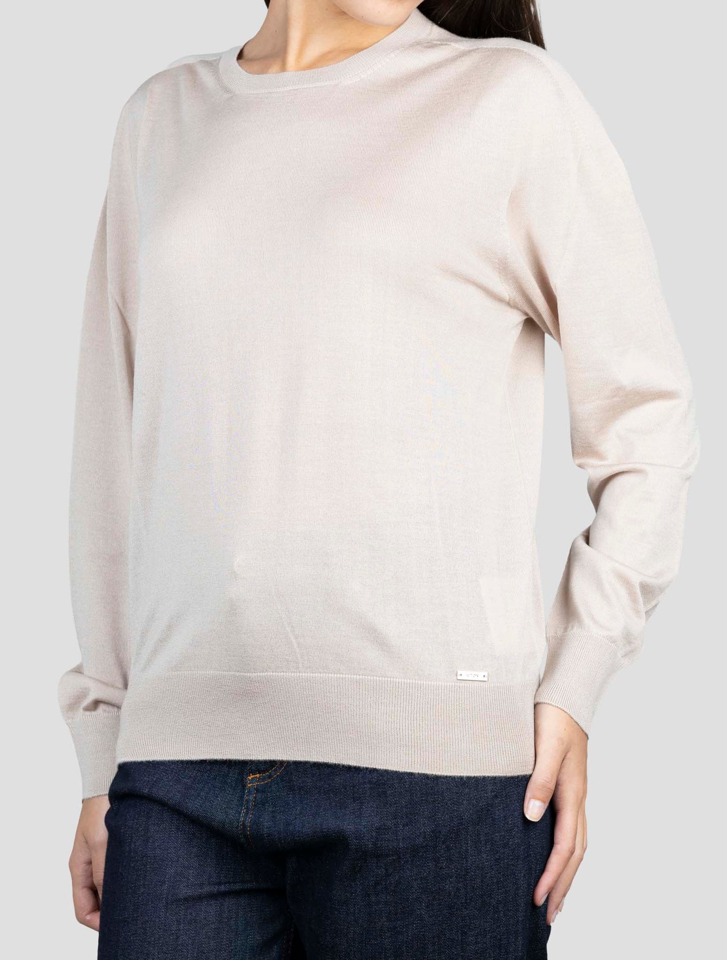Kiton Beige Cashmere Silk Sweater Crewneck