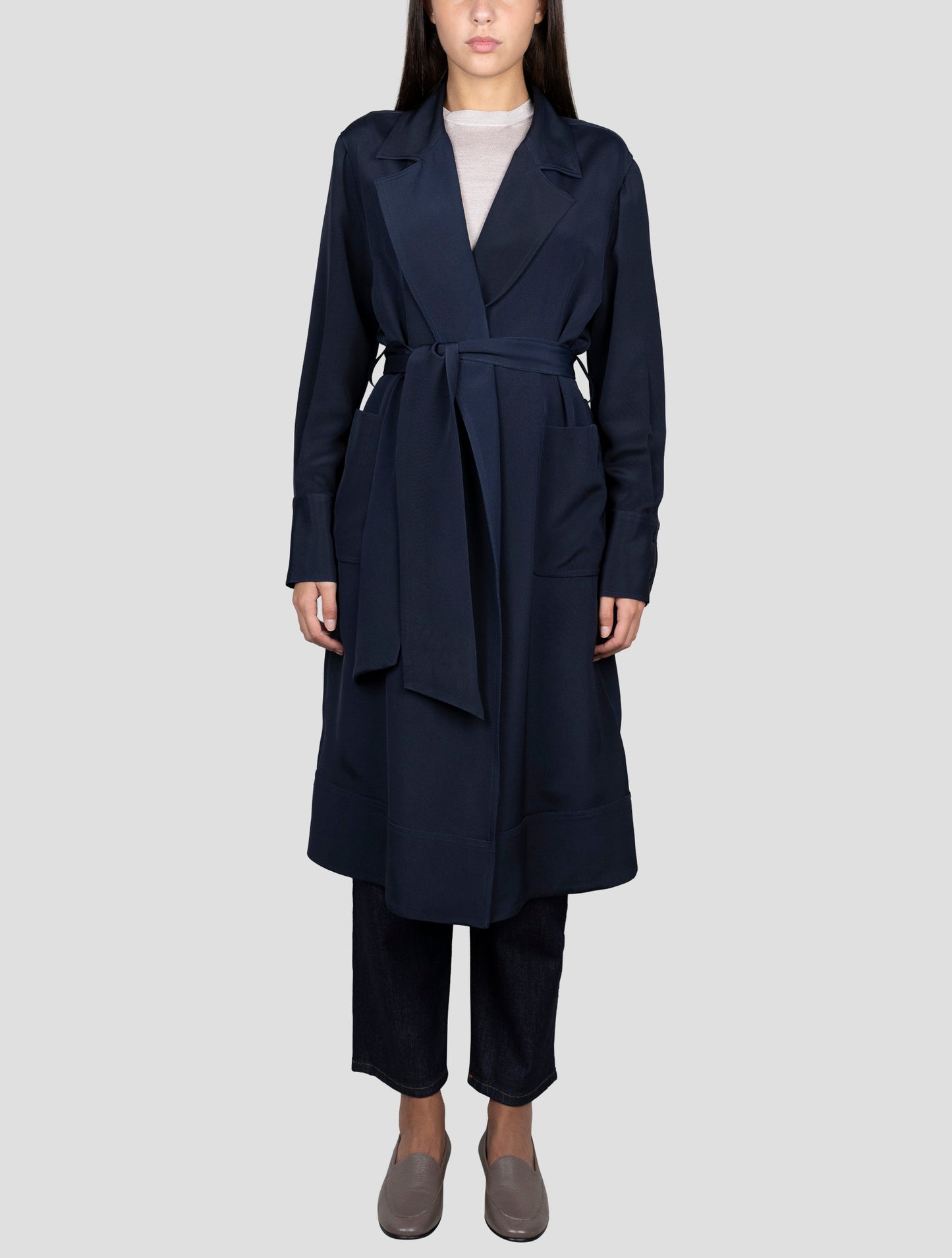 Kiton Blue Silk Overcoat
