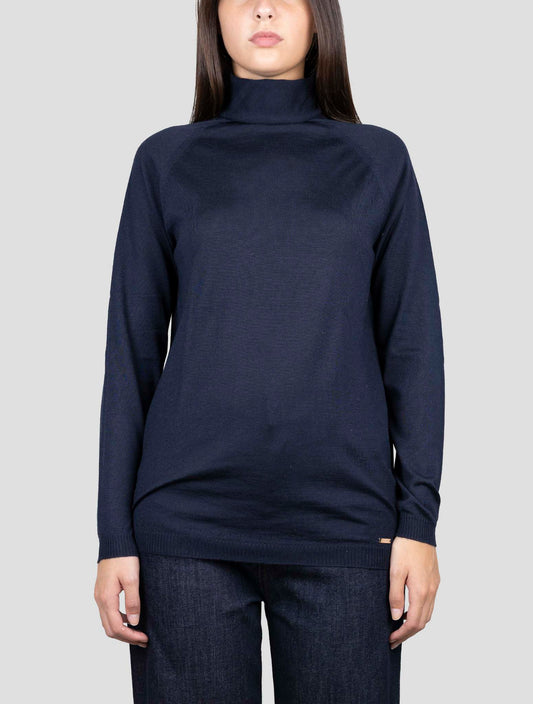 Kiton Blue Cashmere Silk Sweater Turtleneck