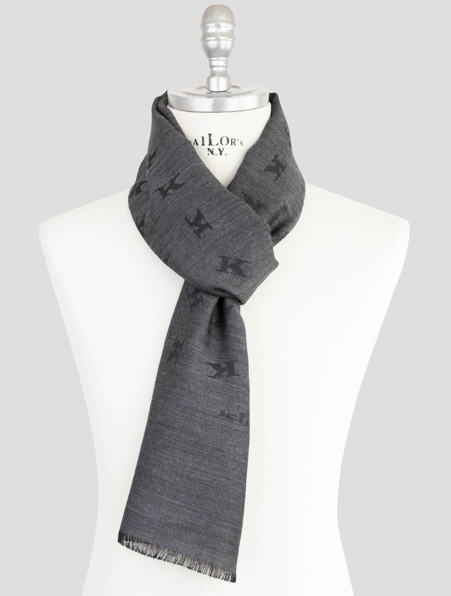Kiton Gray Wool Silk Scarf