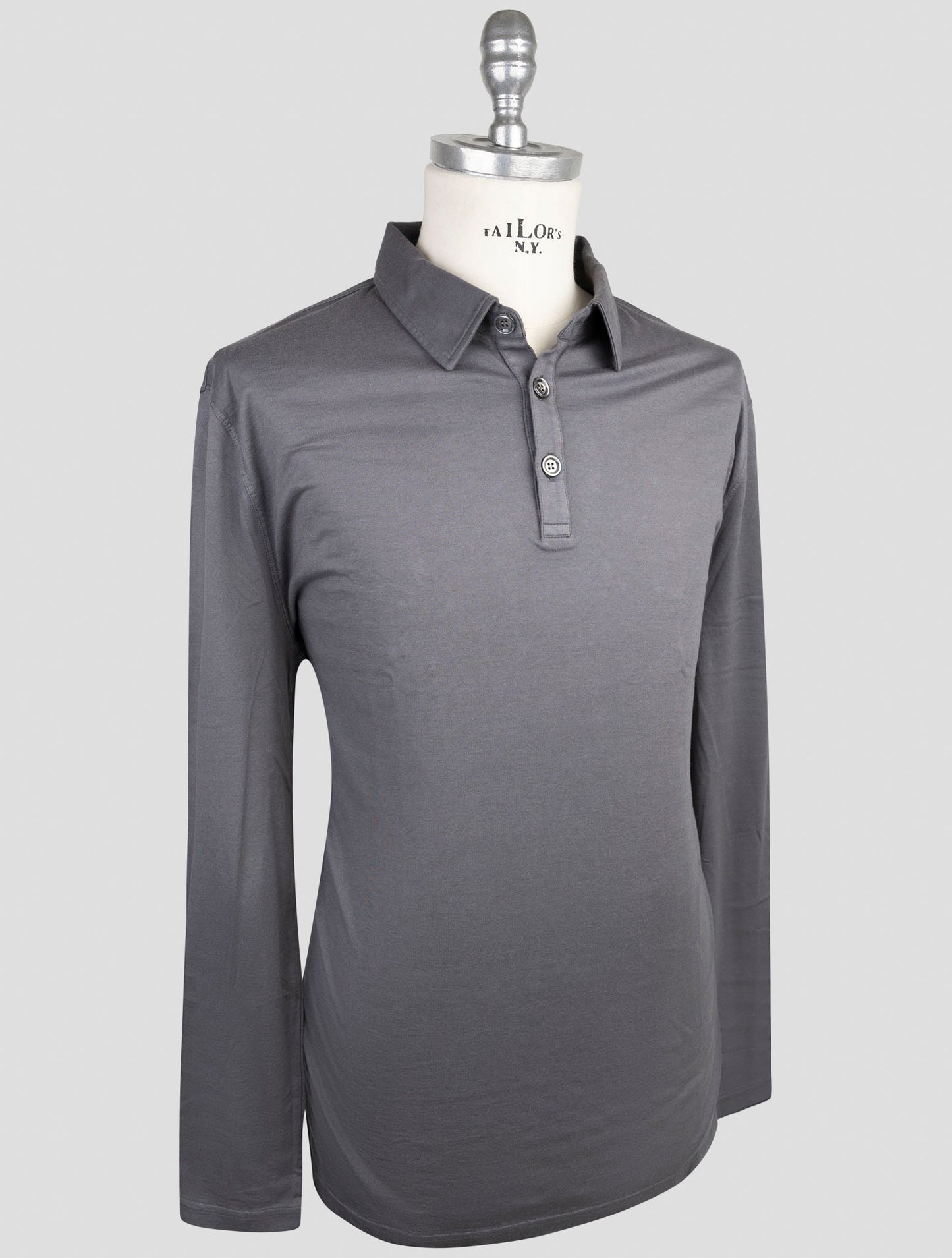 Kiton Gray Cotton Cashmere Sweater Polo
