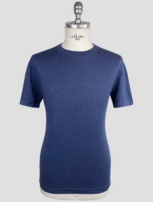 Kiton Knt Blue linen Cotton T-Shirt