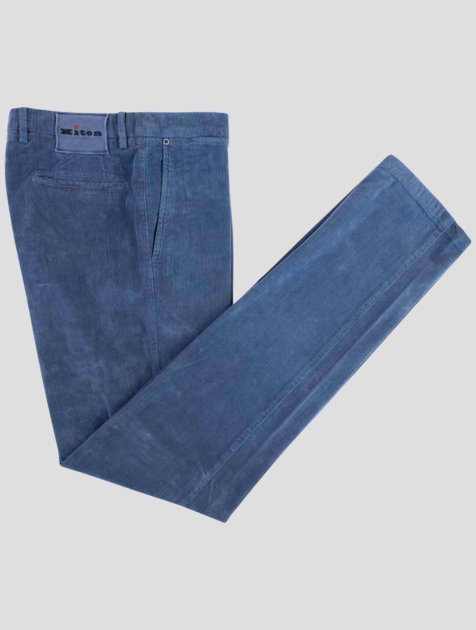 Kiton Blue Cotton Velvet Dress Pants
