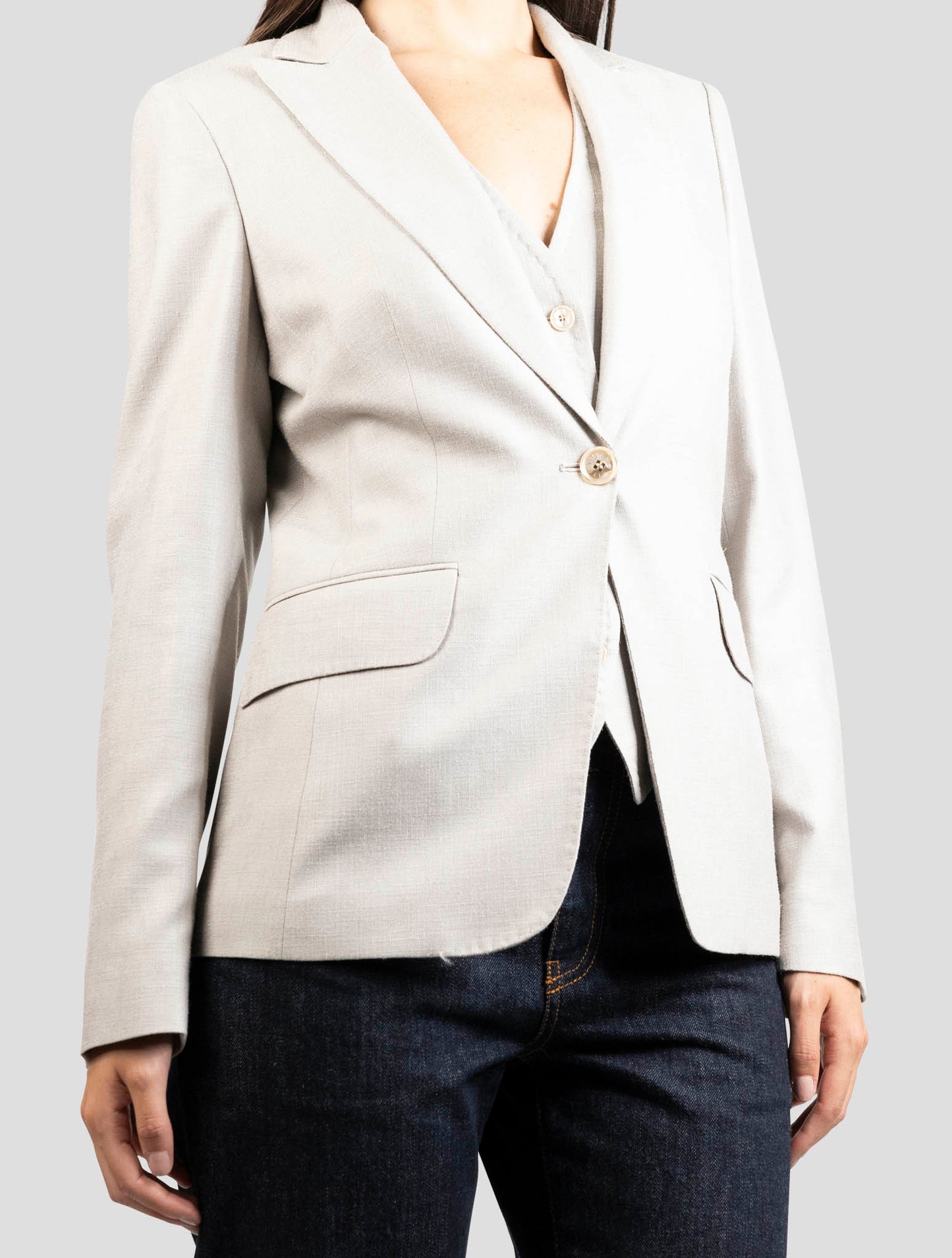 Kiton Taupe Silk Virgin Wool Blazer