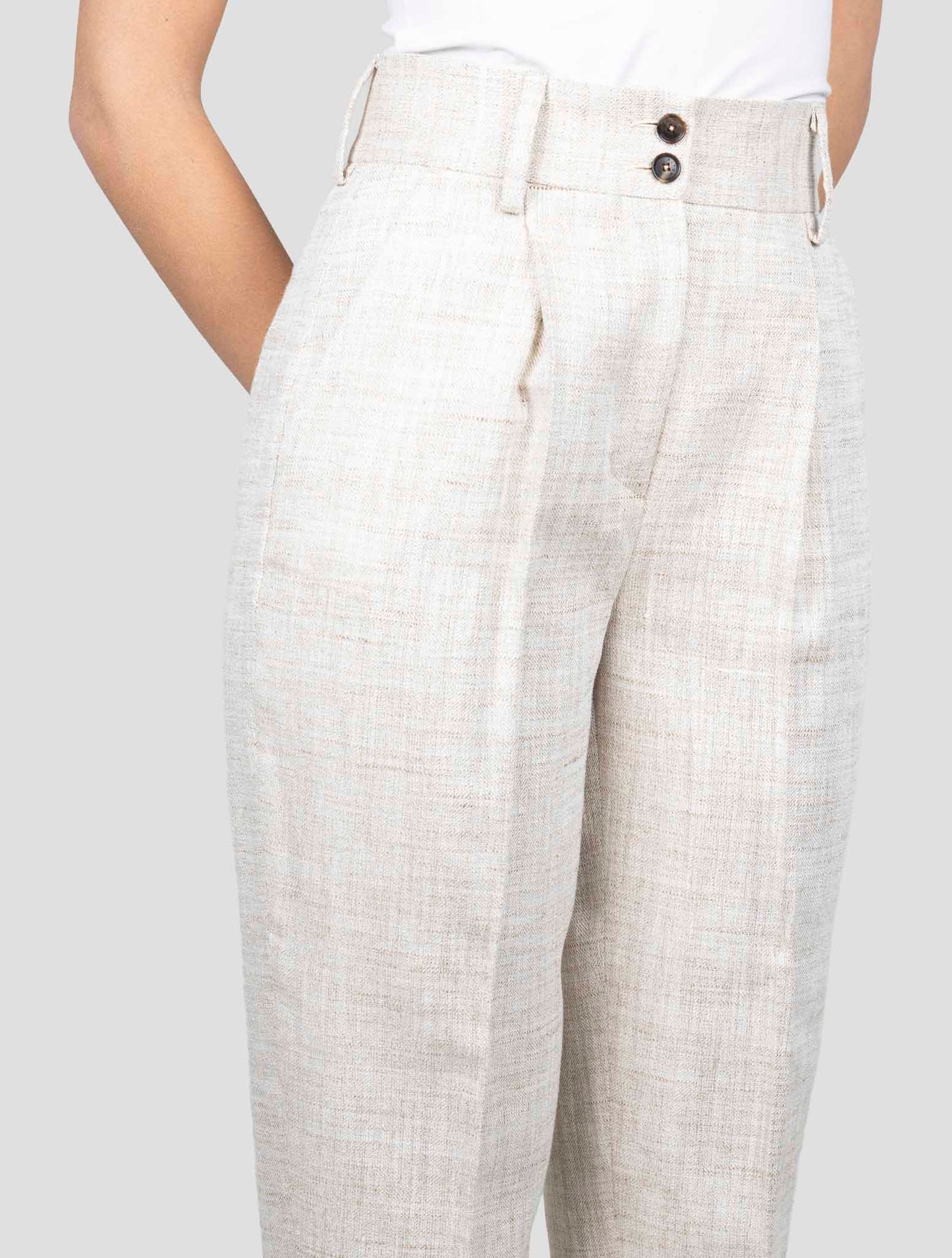 Kiton Beige Silk Linen Pl Pants