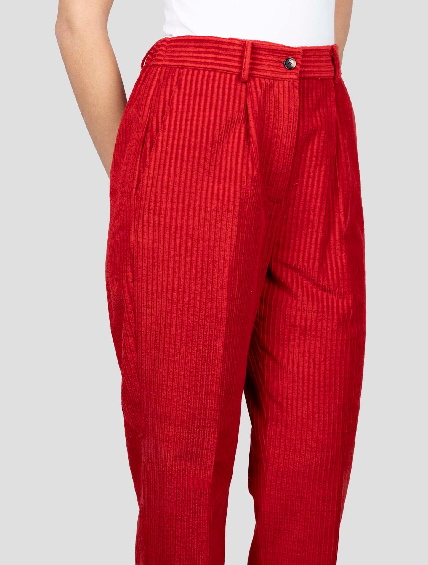 Kiton Red Cotton Velvet Pants