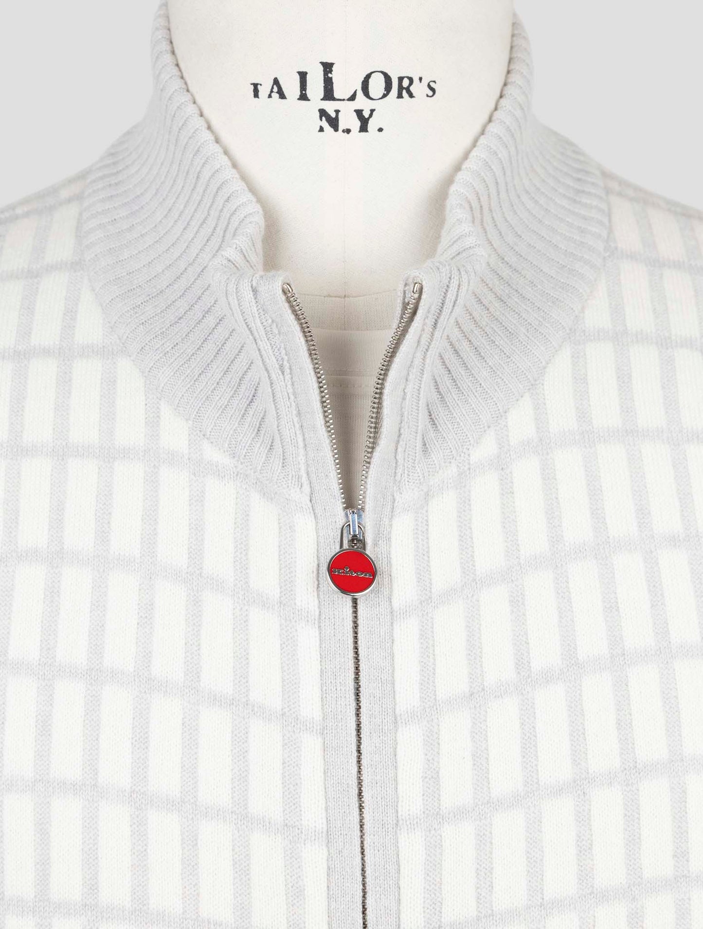 Kiton Gray White Cashmere Sweater Full Zip