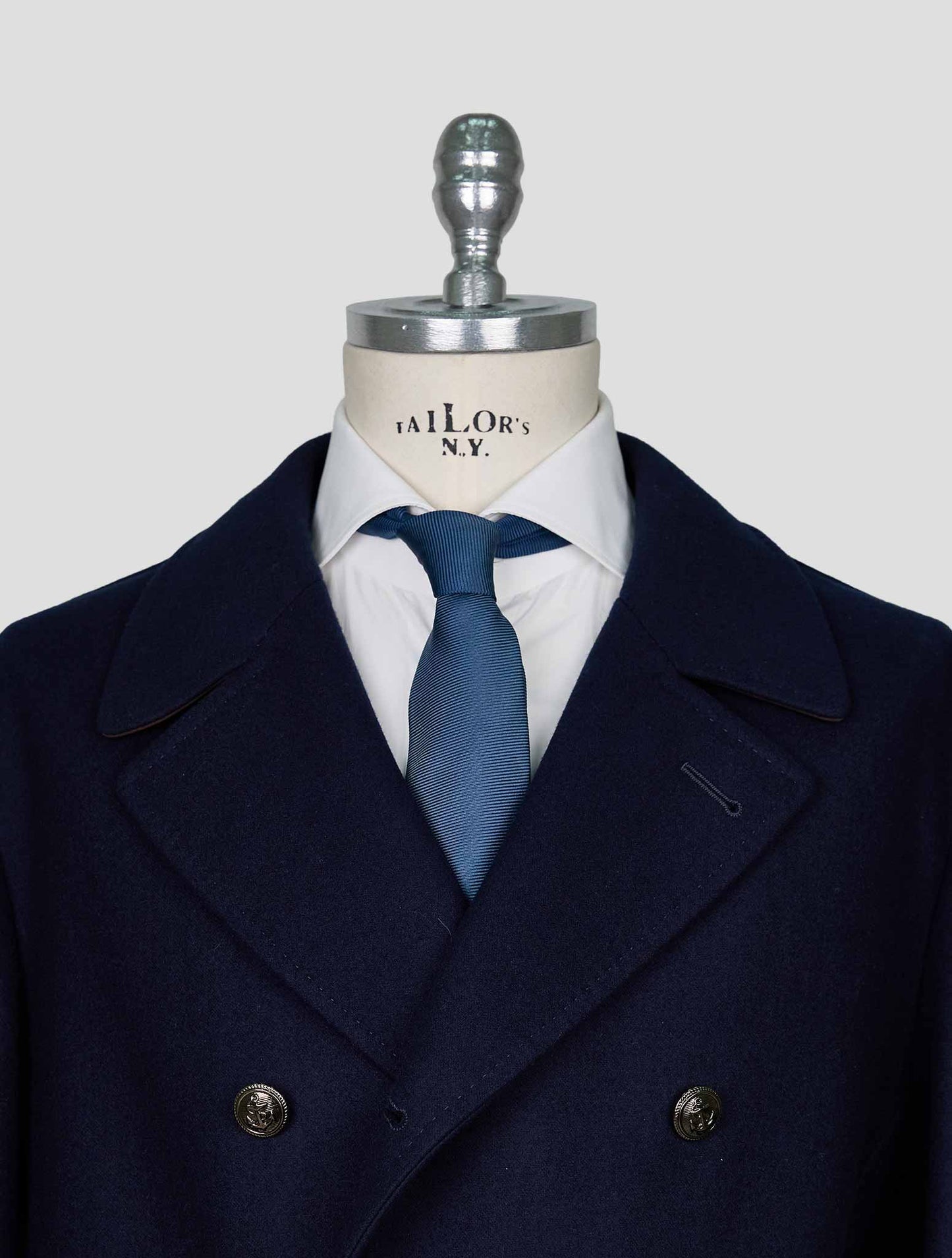 Kiton Blue Wool Double Breasted Coat