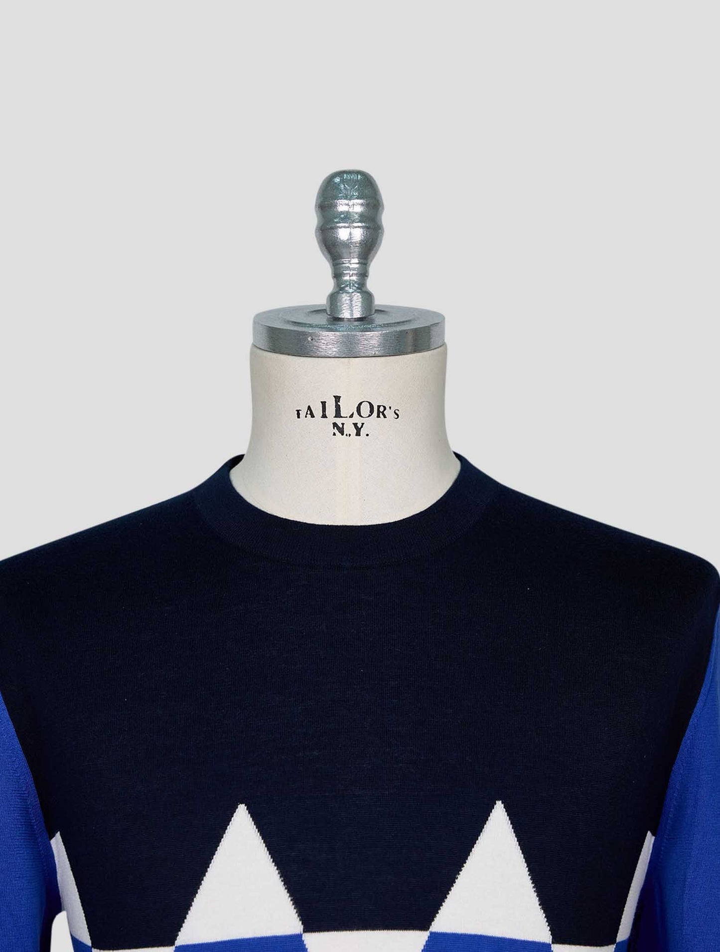 Kiton Blue White Cotton Sweater Crewneck