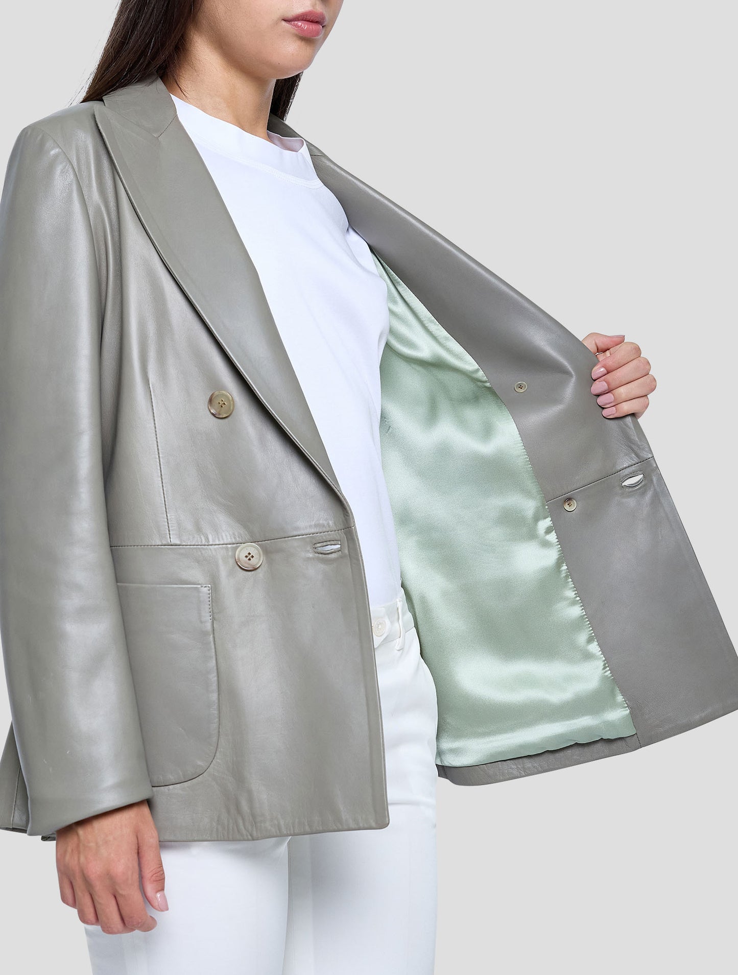 Kiton Green Leather Blazer Women