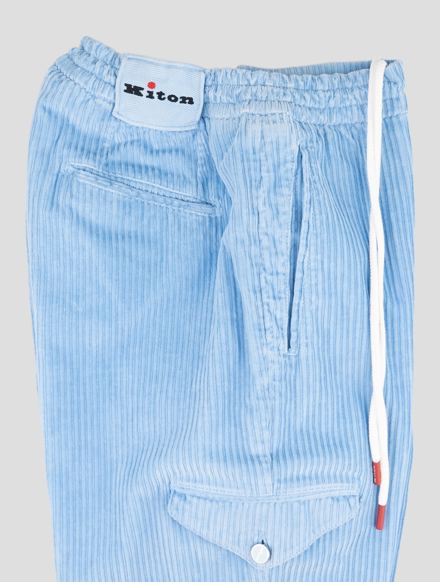 Kiton Light Blue Cotton Ea Cargo Velvet Pants