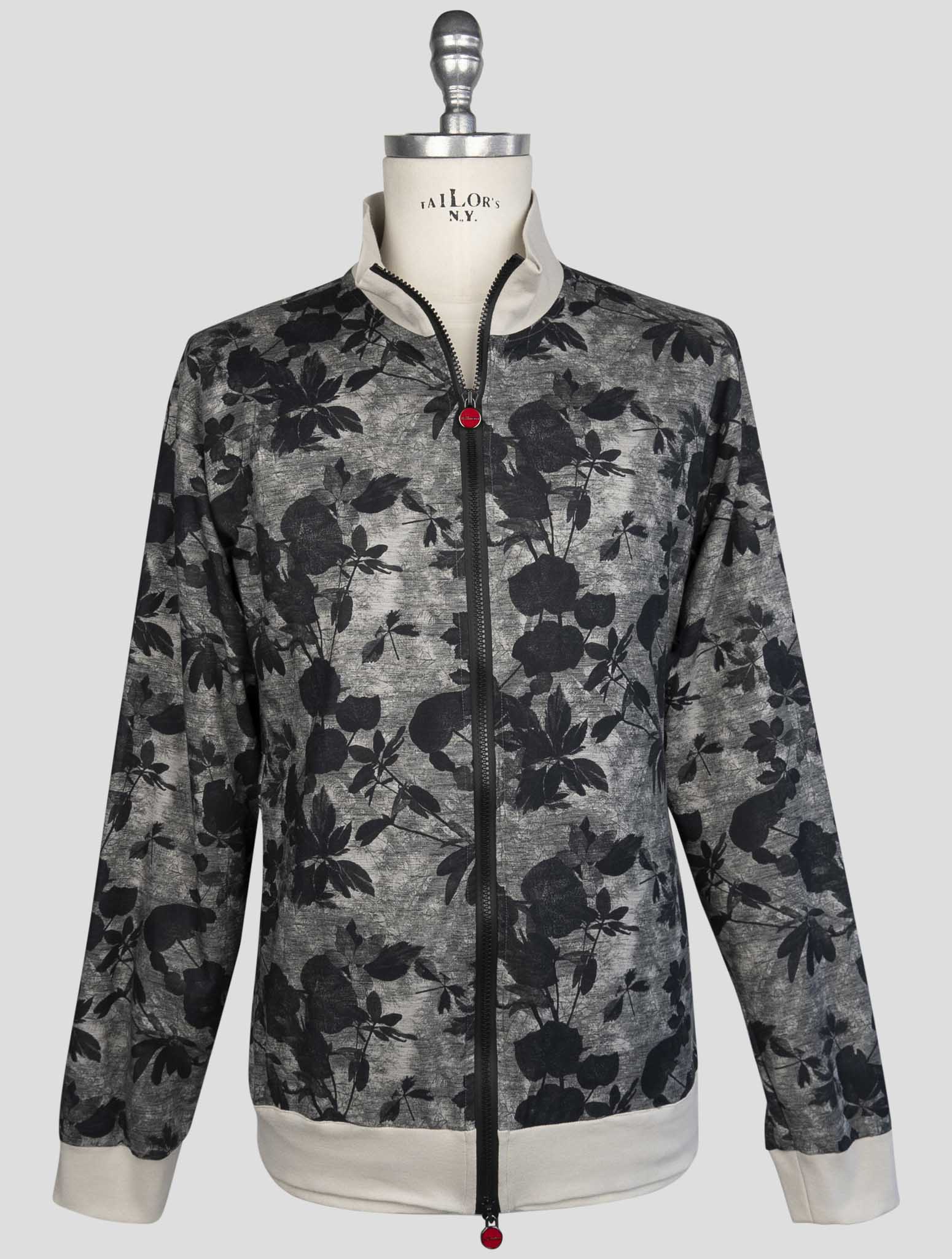Kiton Gray Black Cotton Sweater Full Zip