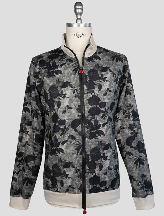 Kiton Gray Black Cotton Sweater Full Zip