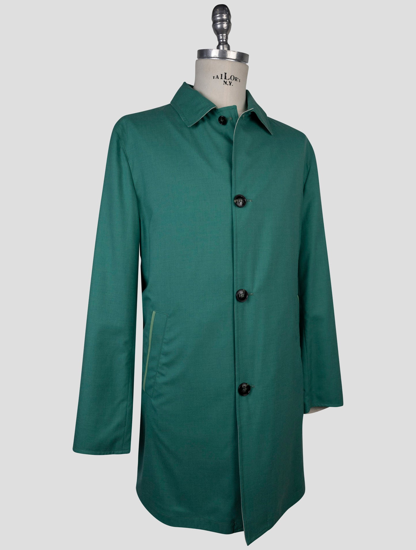 Kiton Green Beige Cashmere Silk Reverse Coat