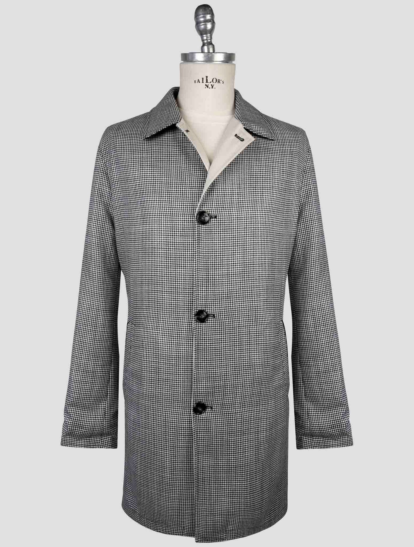 Kiton Black White Cashmere Virgin Wool Silk Linen Reverse Overcoat