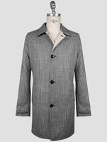 Kiton Black White Cashmere Virgin Wool Silk Linen Reverse Overcoat