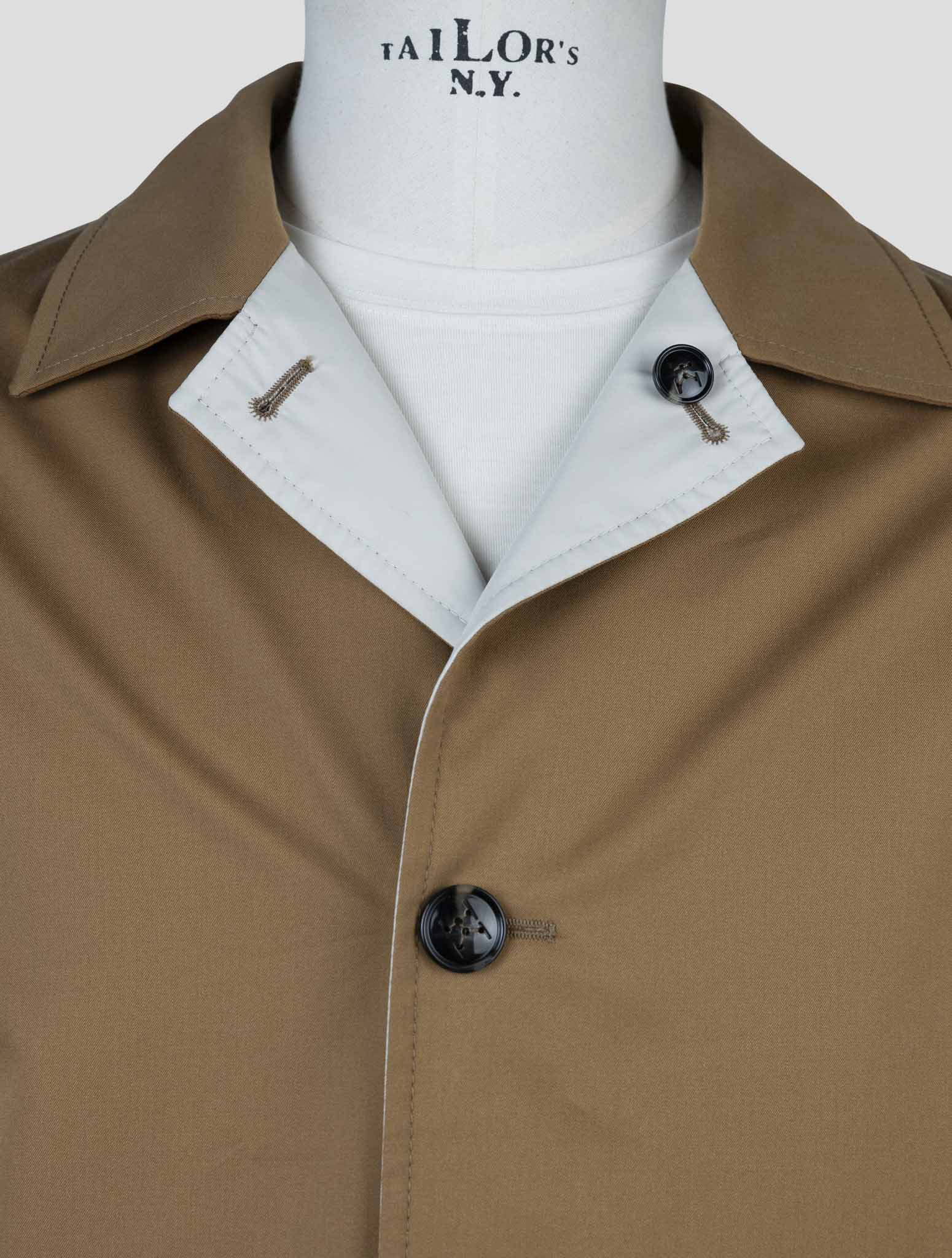 kiton Brown Beige Cotton Virgin Wool Reverse Overcoat