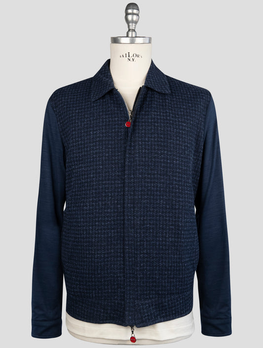 Kiton Blue Cotton Virgin Wool Silk Pl Leather Suede Reverse Coat