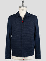 Kiton Blue Cotton Virgin Wool Silk Pl Leather Suede Reverse Coat