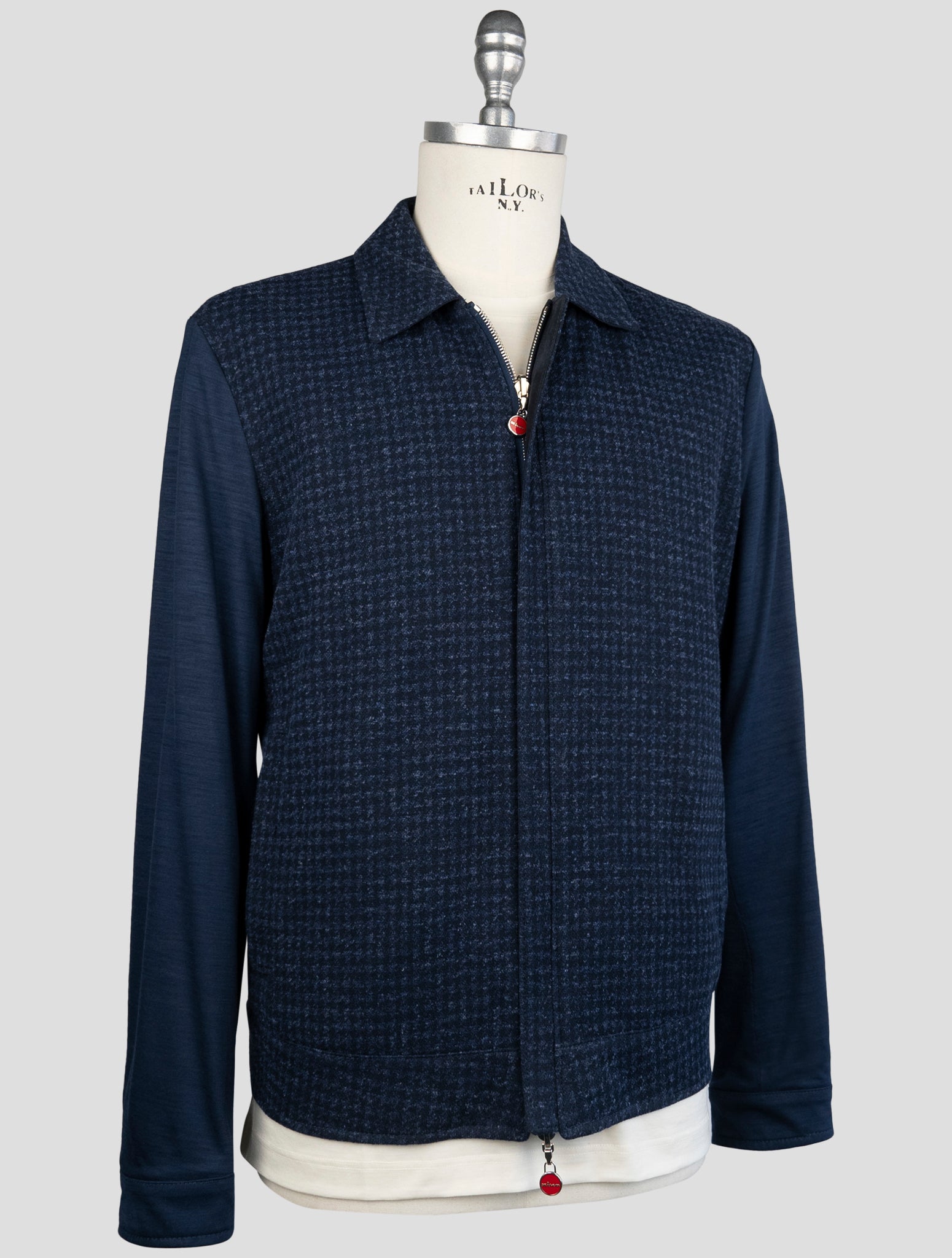 Kiton Blue Cotton Virgin Wool Silk Pl Leather Suede Reverse Coat
