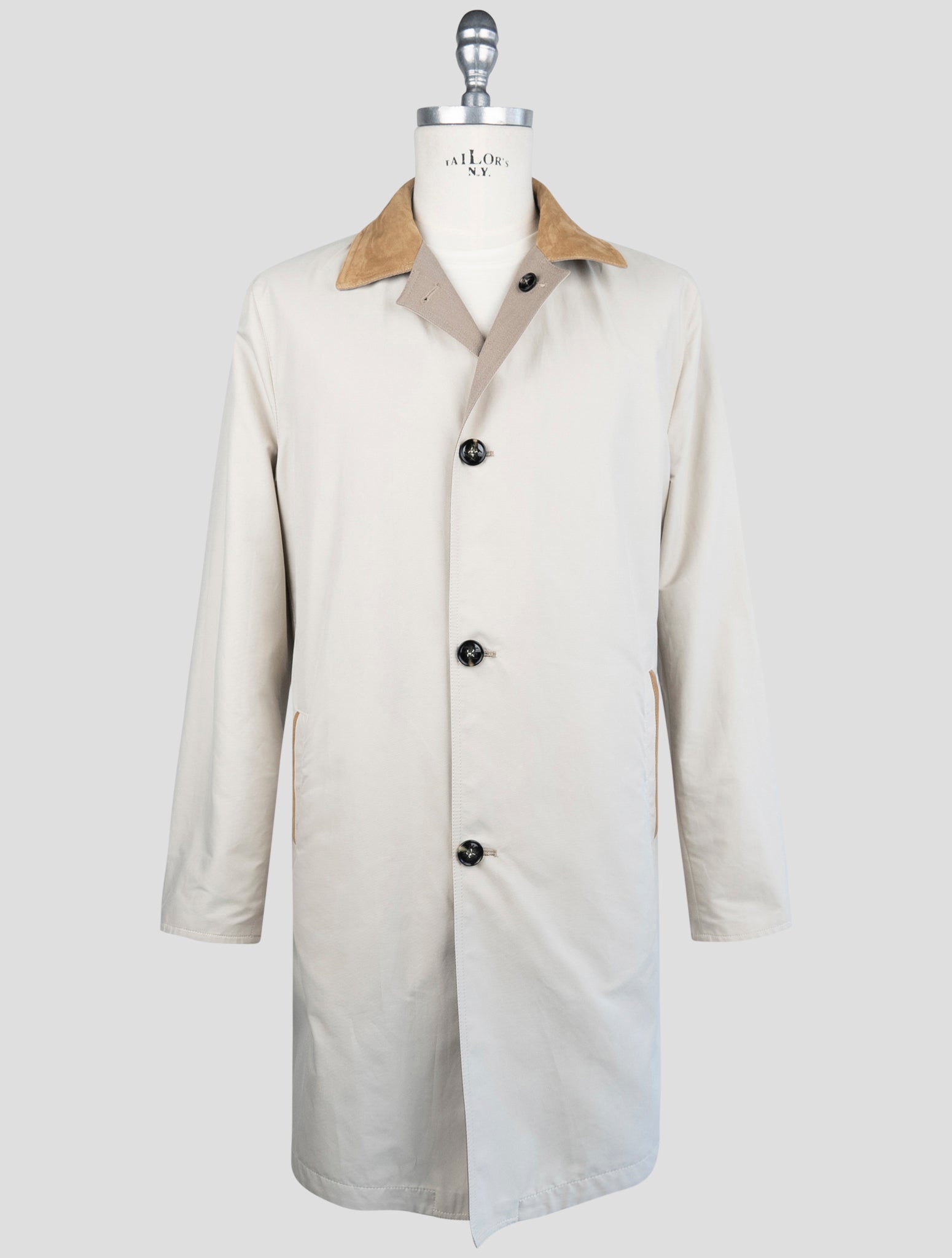 Kiton Brown Wool Cotton Reverse Overcoat