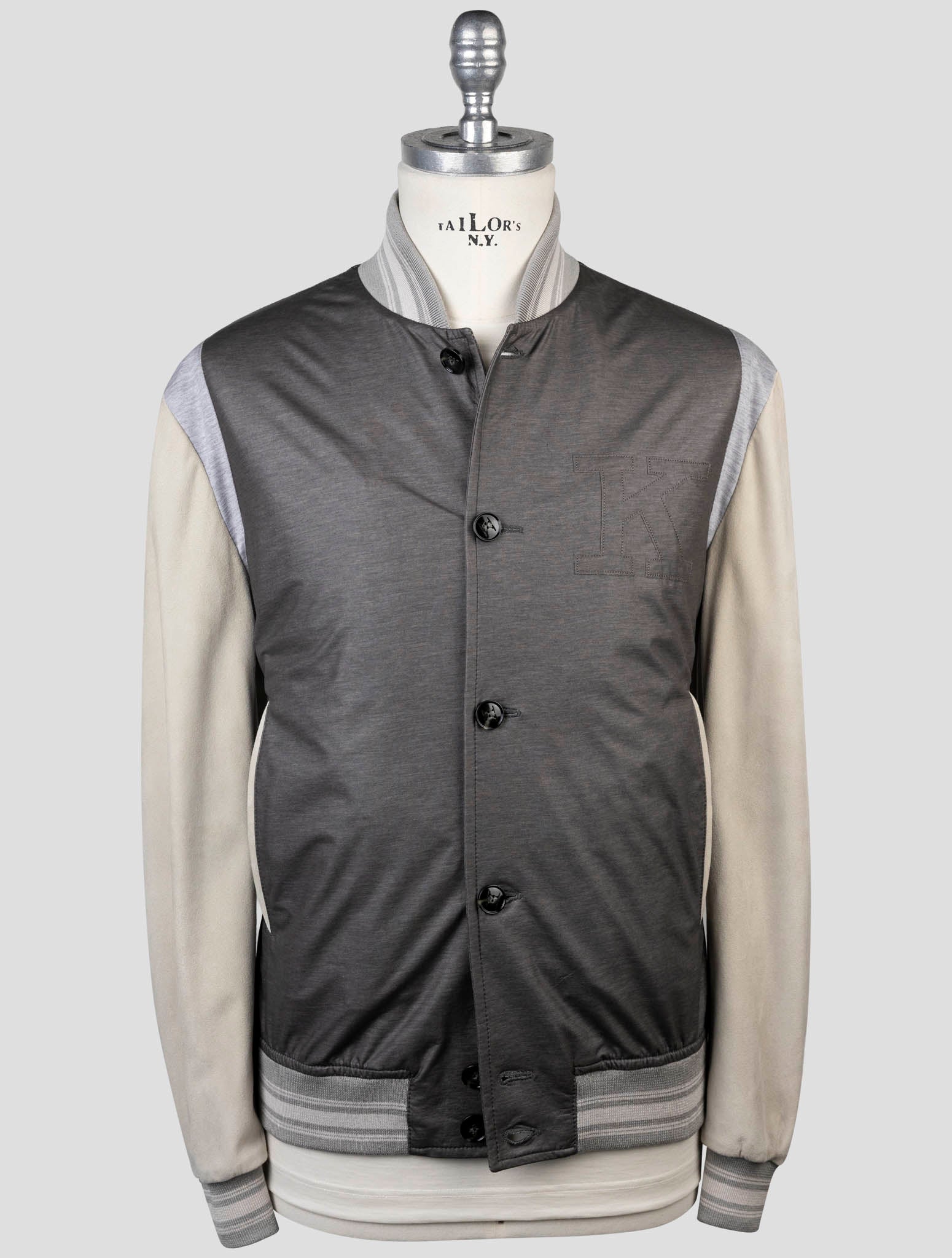 Kiton Gray Viscose Pu Ea Leather Coat