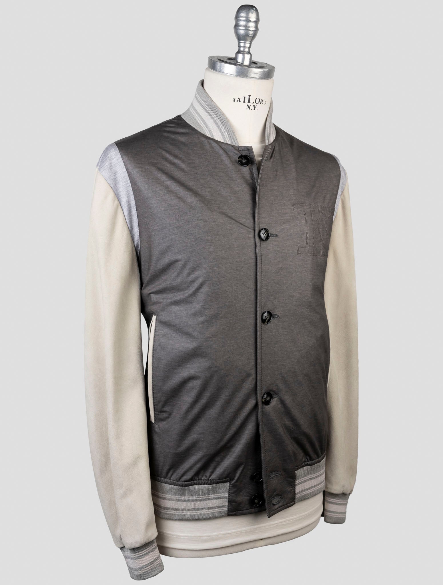 Kiton Gray Viscose Pu Ea Leather Coat