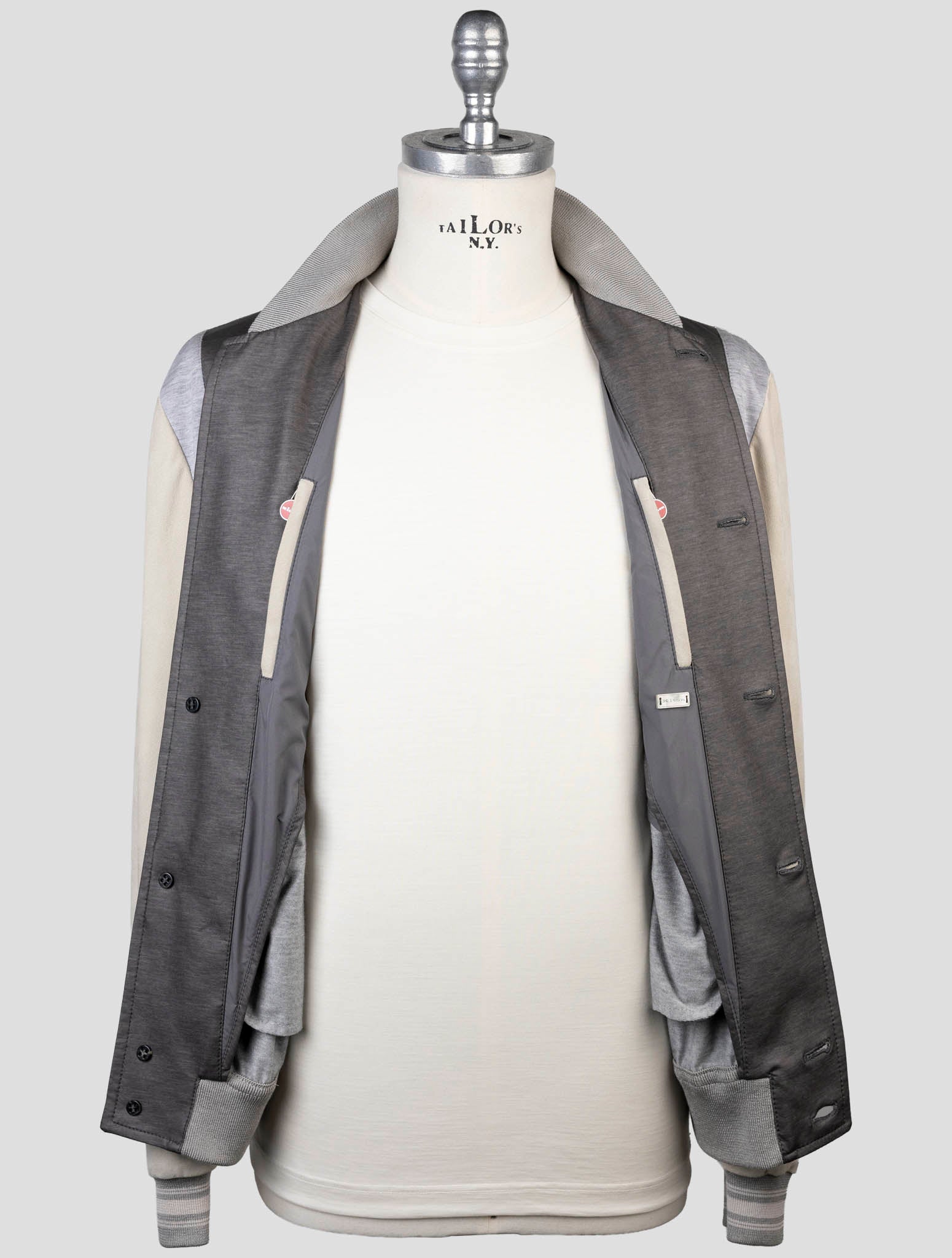 Kiton Gray Viscose Pu Ea Leather Coat