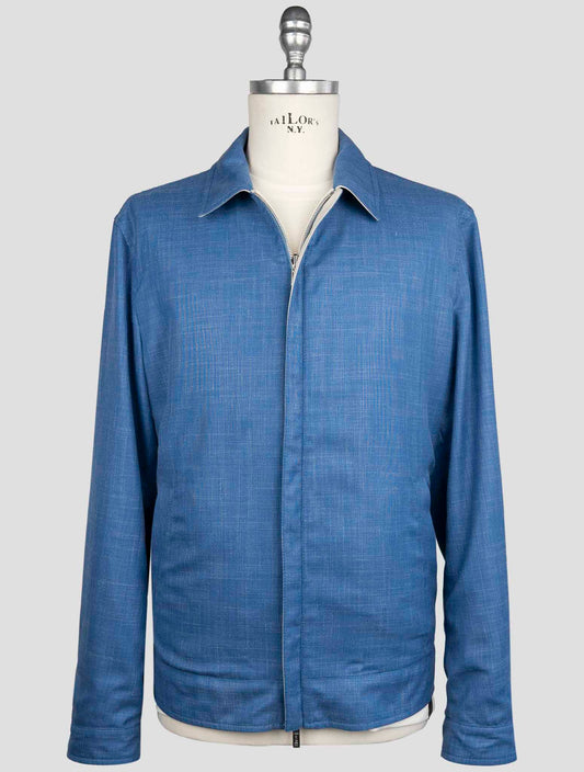 Kiton Blue Virgin Wool Silk Linen Pl Reverse Coat