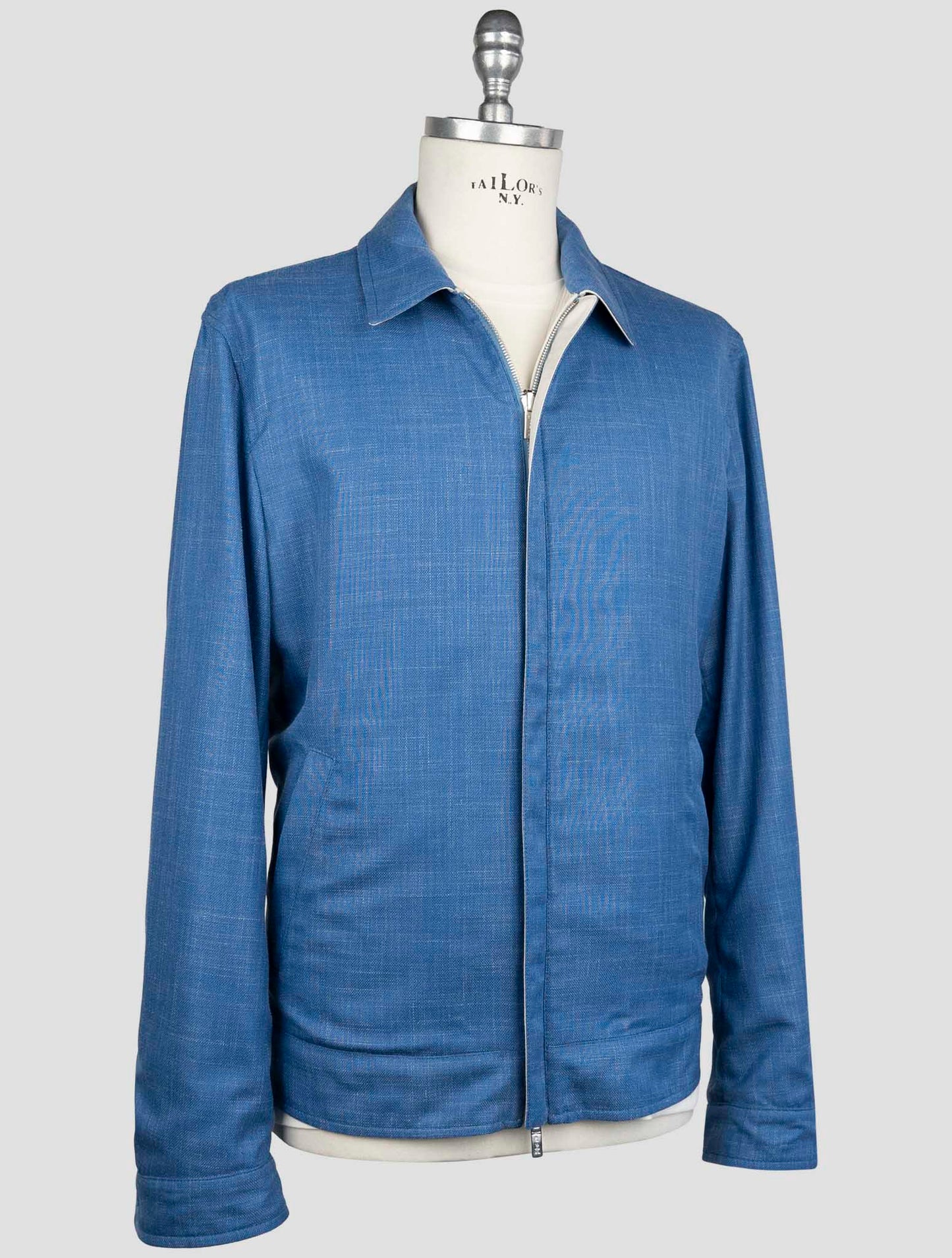 Kiton Blue Virgin Wool Silk Linen Pl Reverse Coat