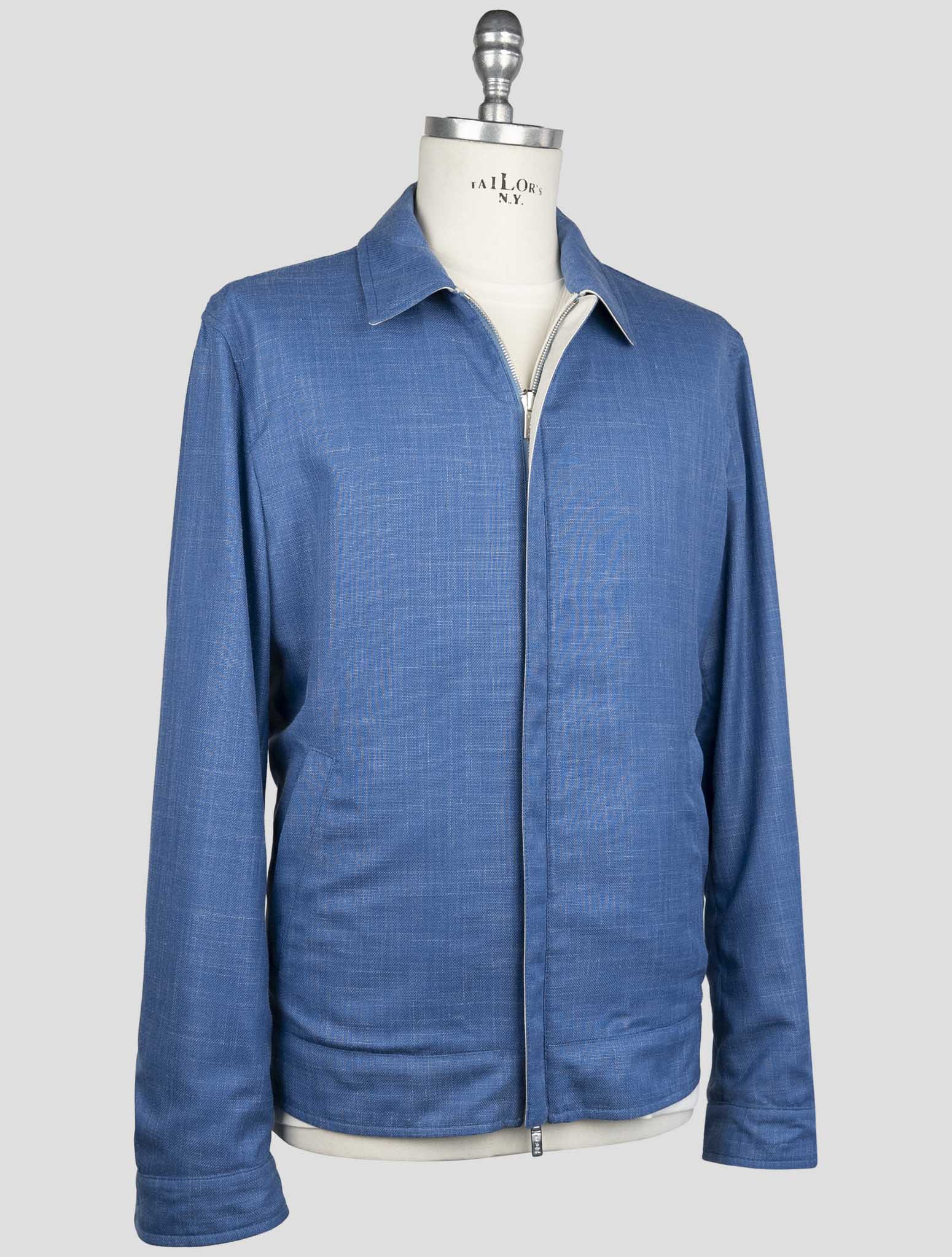 Kiton Blue Virgin Wool Silk Linen Pl Reverse Coat