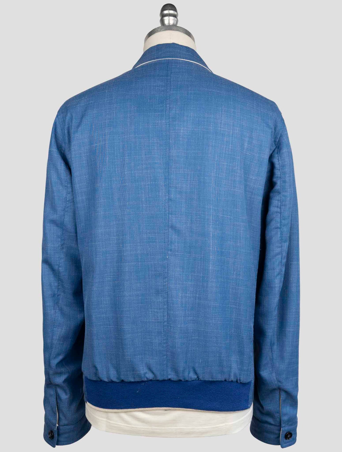 Kiton Blue Virgin Wool Silk Linen Pl Reverse Coat
