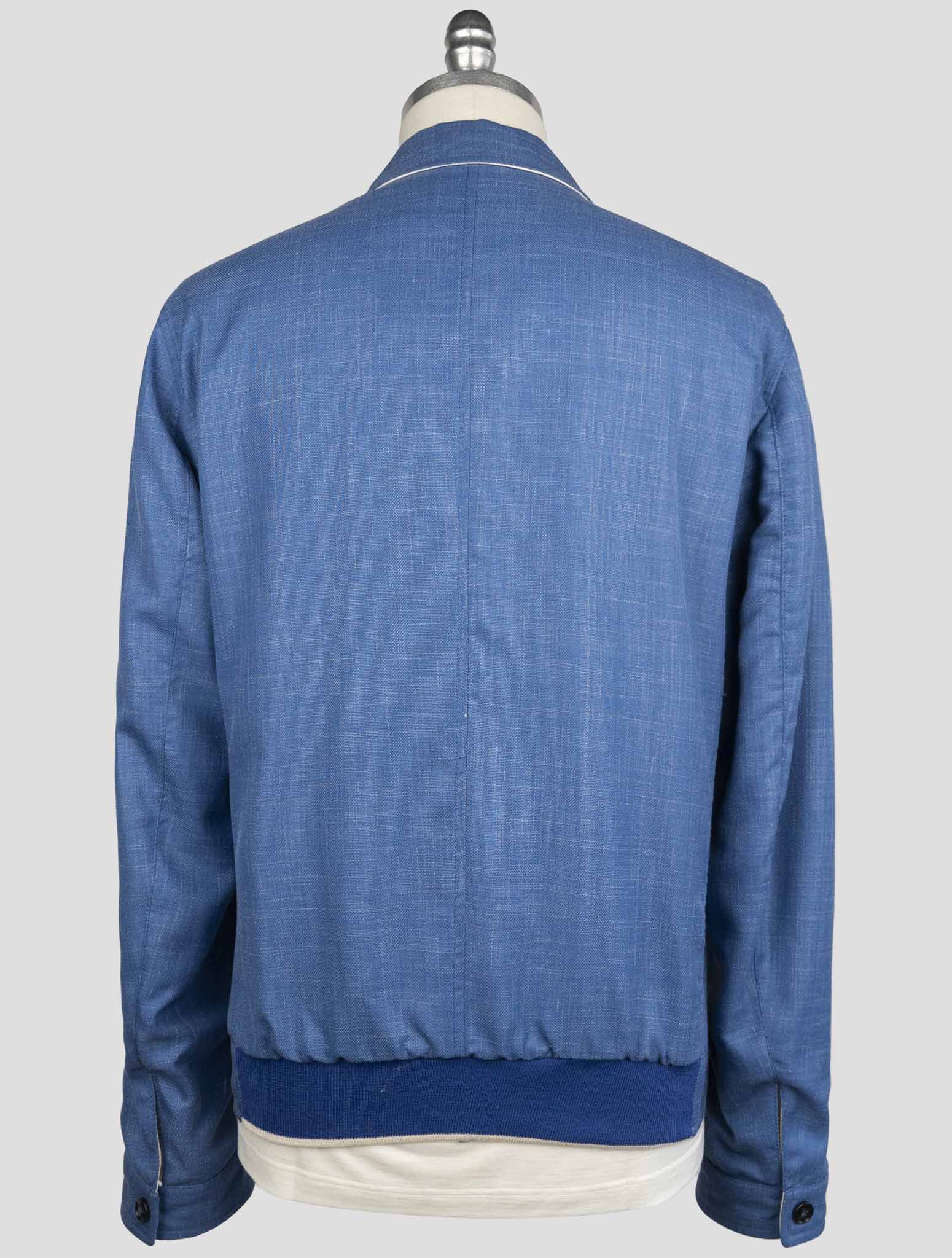 Kiton Blue Virgin Wool Silk Linen Pl Reverse Coat