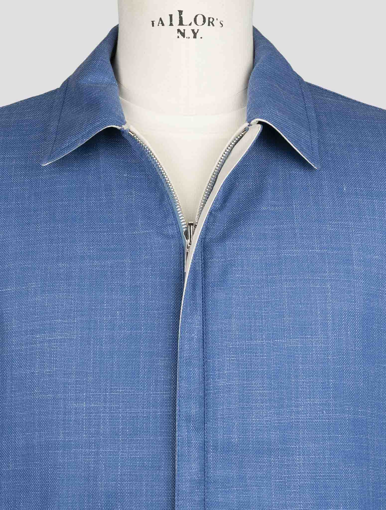 Kiton Blue Virgin Wool Silk Linen Pl Reverse Coat