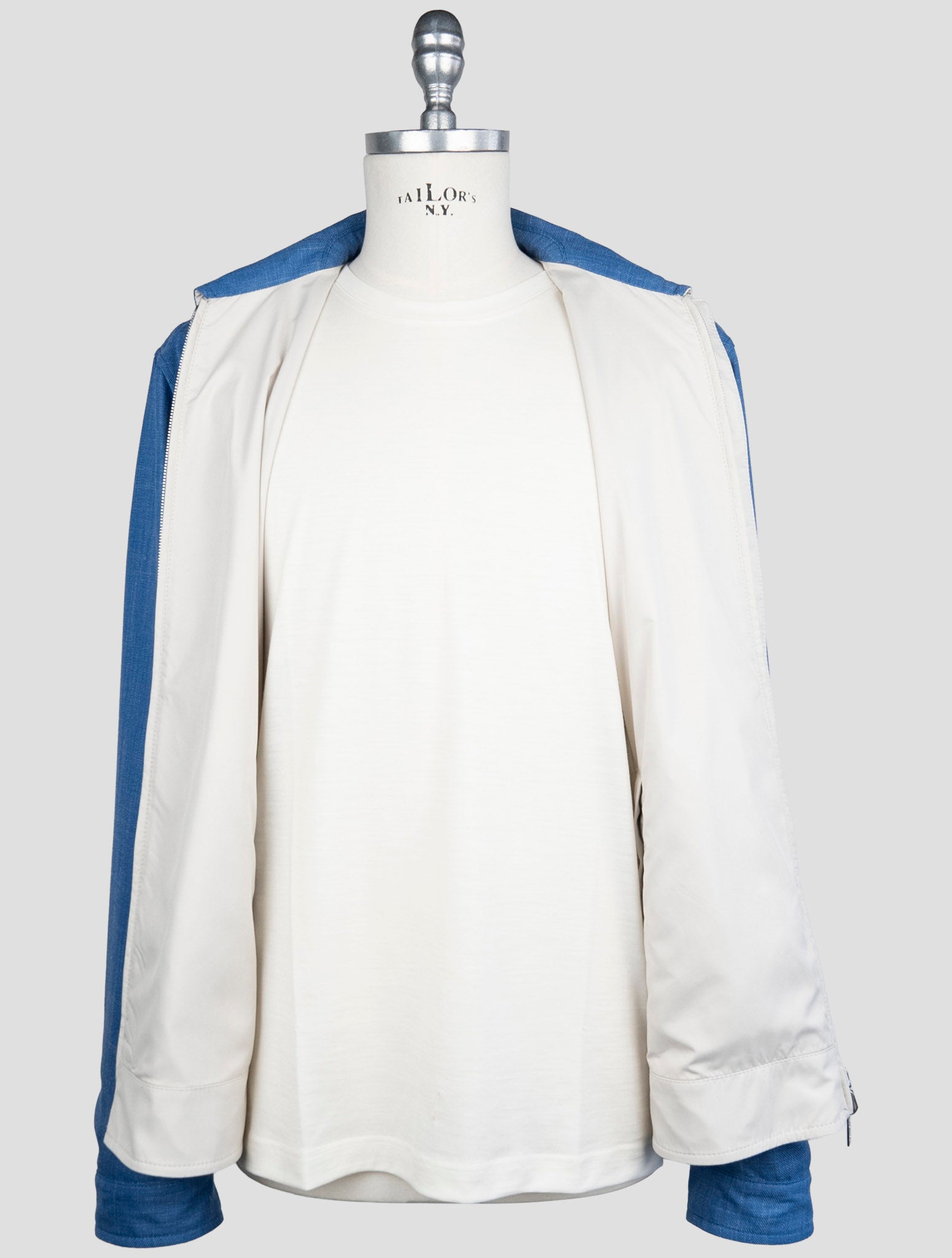 Kiton Blue Virgin Wool Silk Linen Pl Reverse Coat