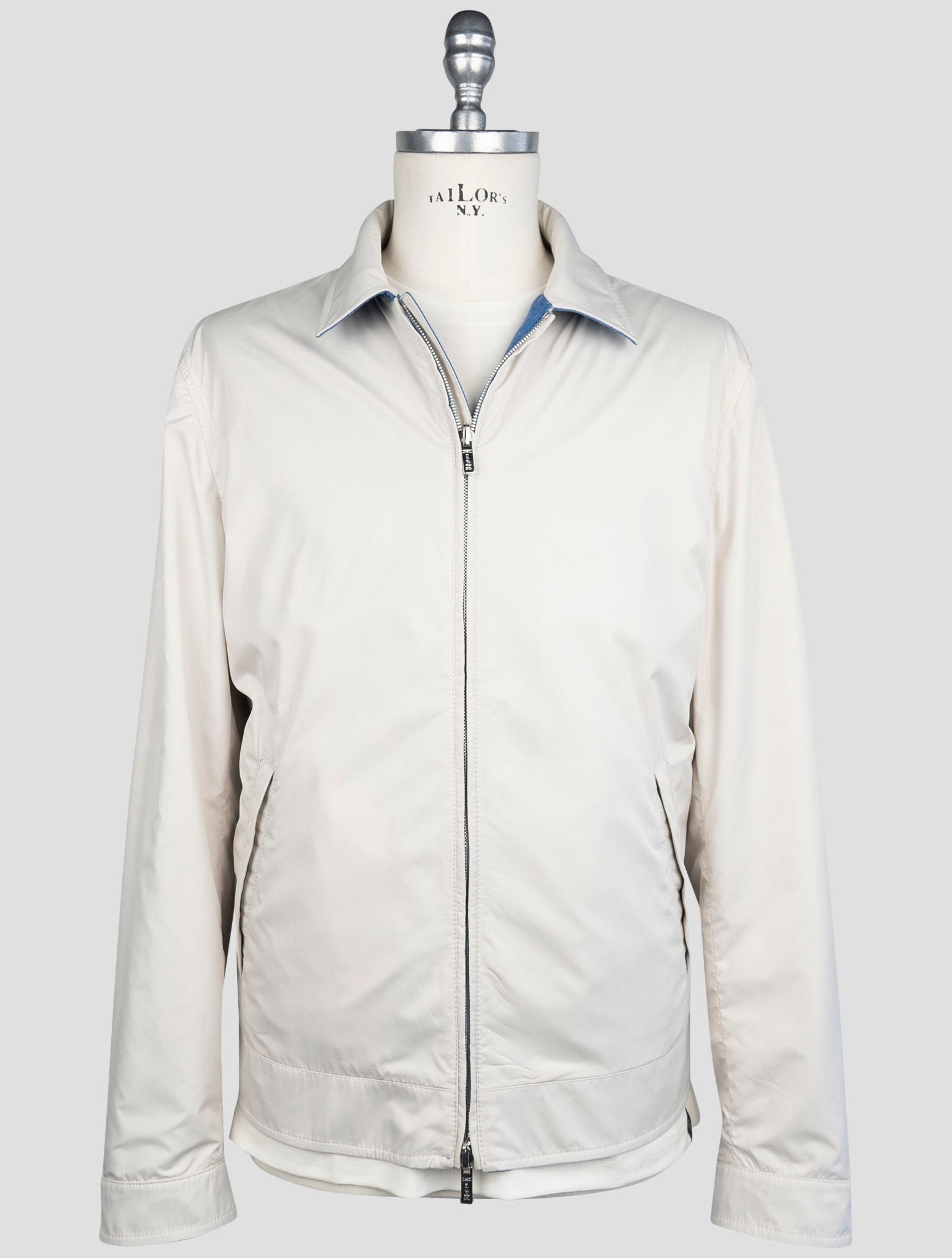 Kiton Blue Virgin Wool Silk Linen Pl Reverse Coat