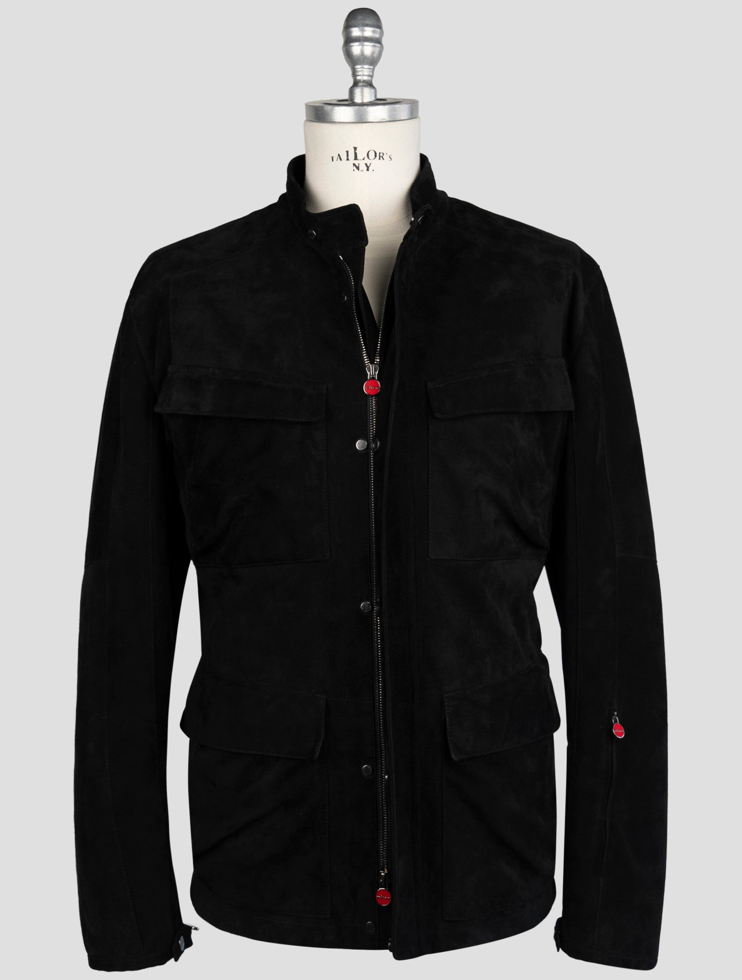 Kiton Black Leather Suede Coat