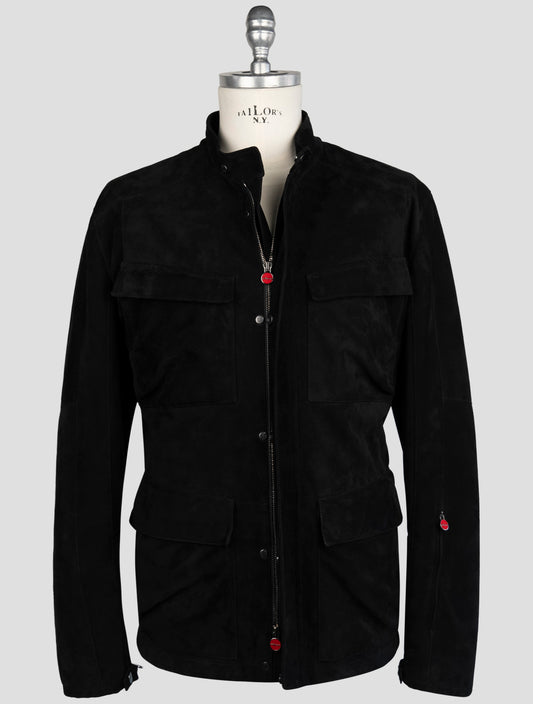 Kiton Black Leather Suede Coat