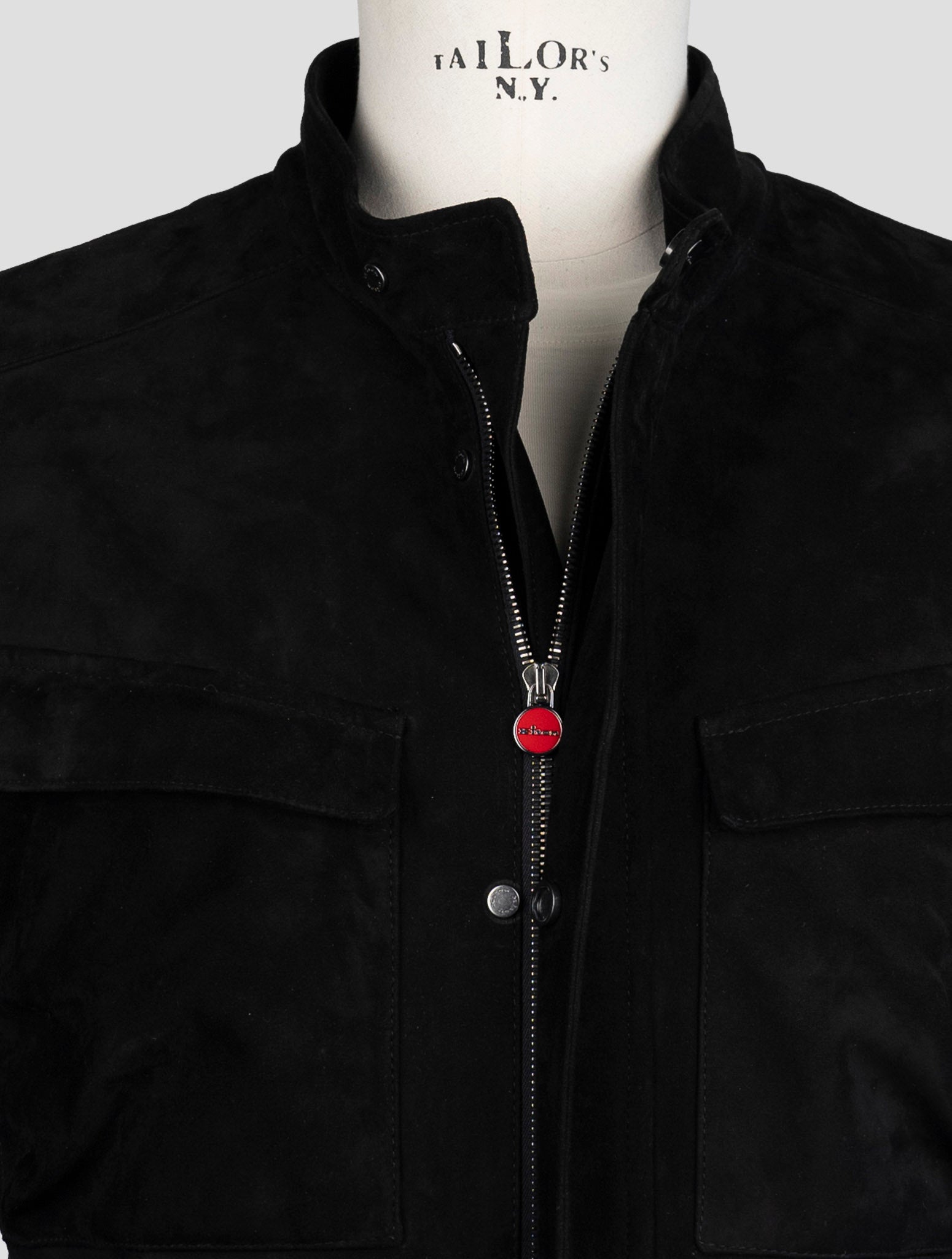 Kiton Black Leather Suede Coat