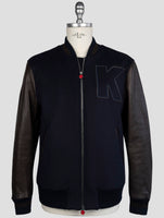 Kiton Brown Blue Leather Virgin Wool Pa Coat