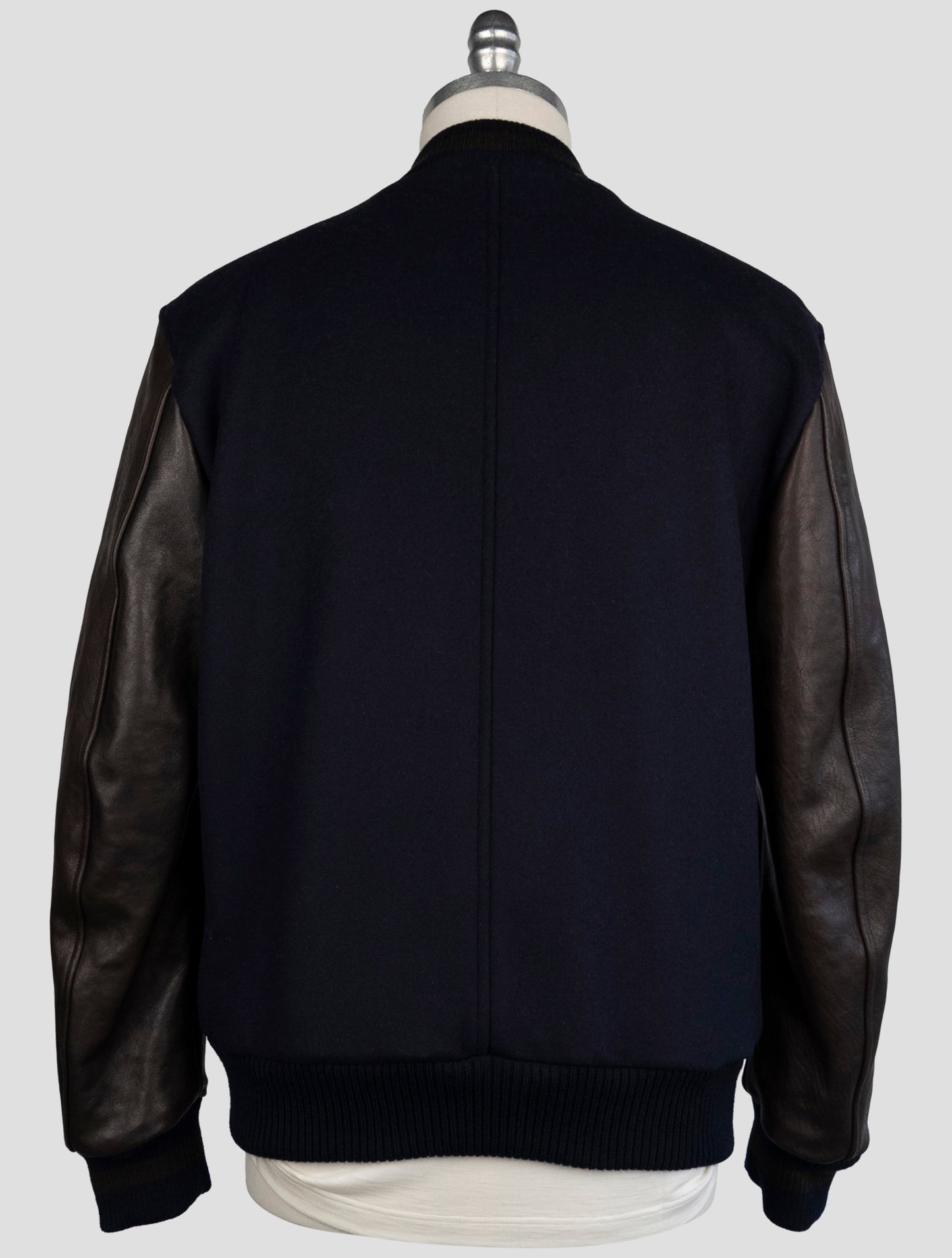 Kiton Brown Blue Leather Virgin Wool Pa Coat