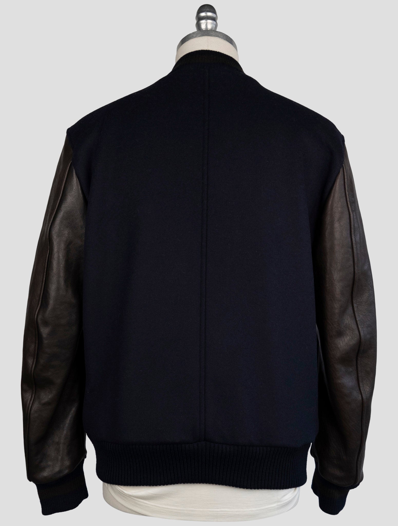 Kiton Brown Blue Leather Virgin Wool Pa Coat