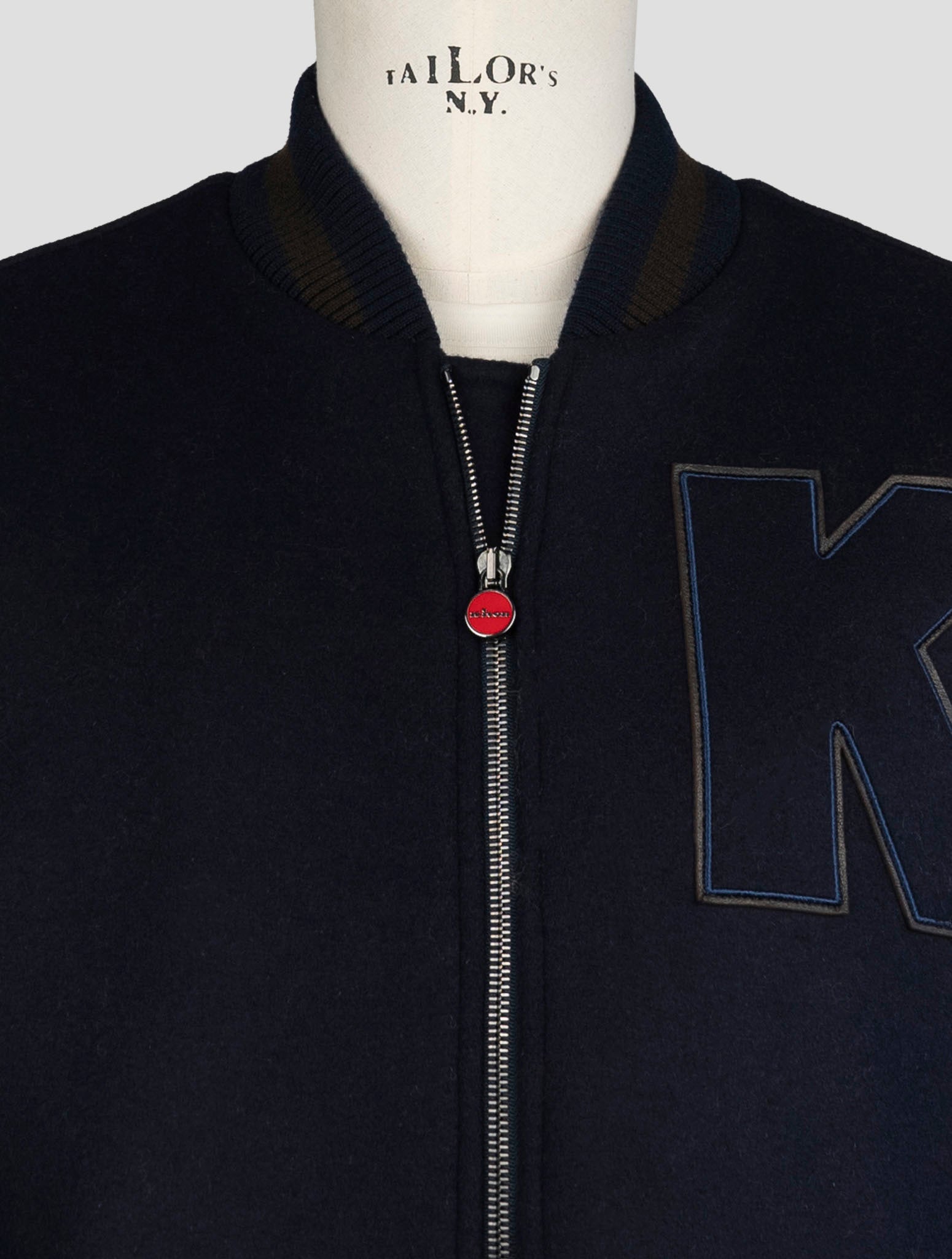 Kiton Brown Blue Leather Virgin Wool Pa Coat