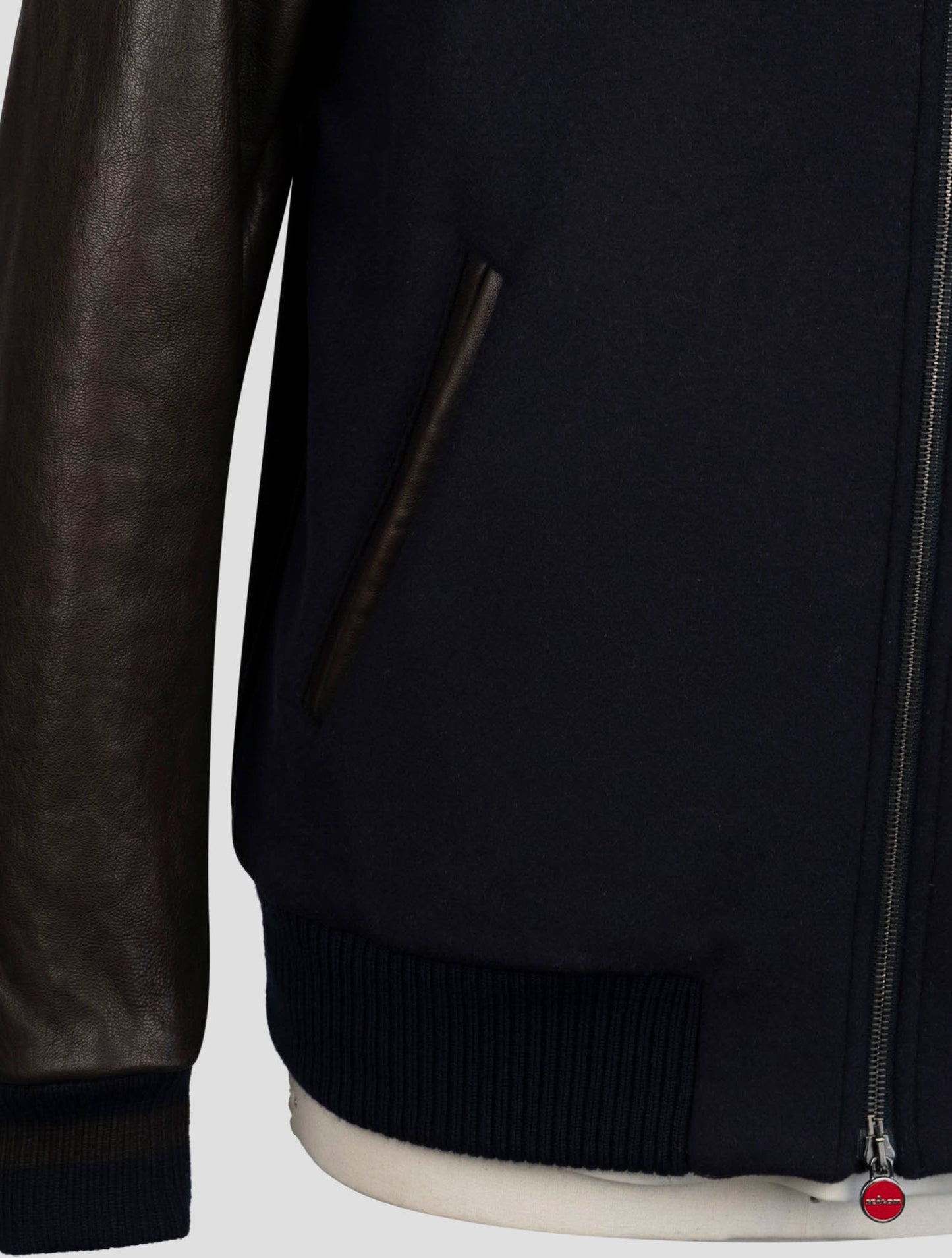 Kiton Brown Blue Leather Virgin Wool Pa Coat