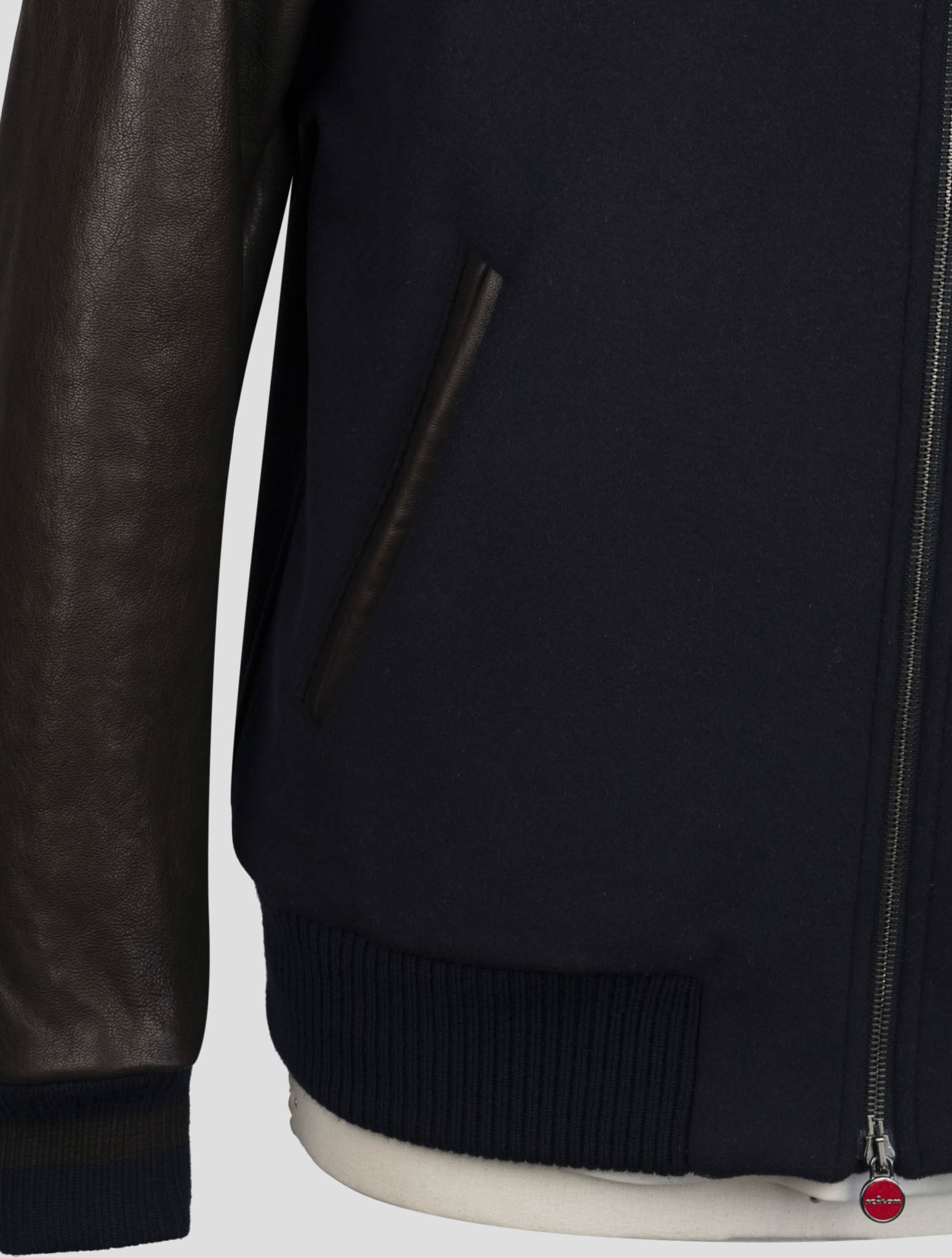 Kiton Brown Blue Leather Virgin Wool Pa Coat