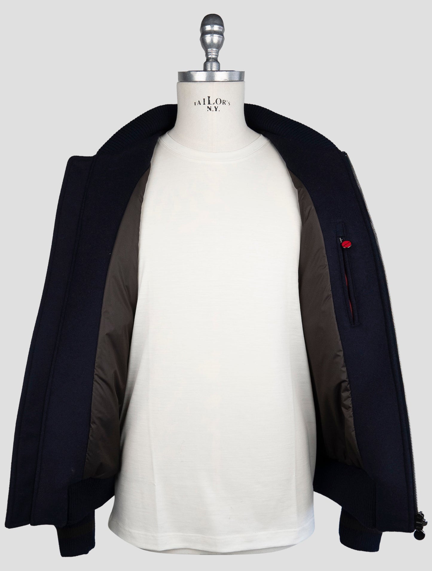 Kiton Brown Blue Leather Virgin Wool Pa Coat