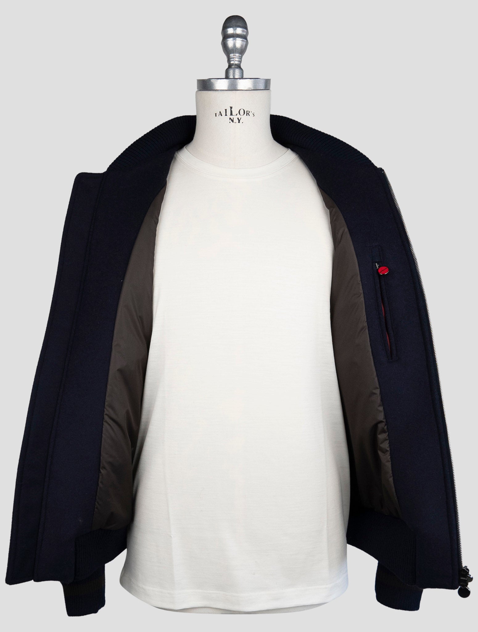 Kiton Brown Blue Leather Virgin Wool Pa Coat