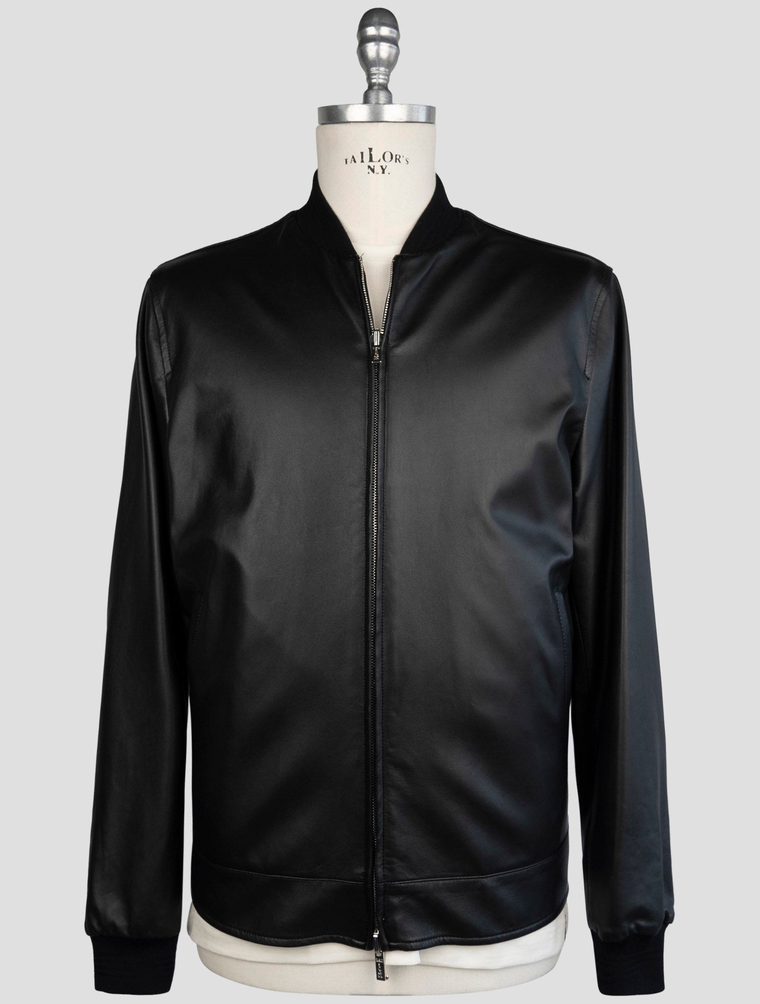 Kiton Black Gray Leather Cashmere Silk Virgin Wool Linen Pa Coat