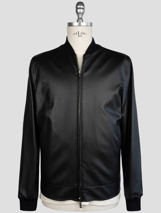 Kiton Black Gray Leather Cashmere Silk Virgin Wool Linen Pa Coat